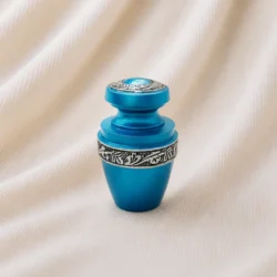 Turquoise Royal Engraved Keepsake Urn – Premium Metal Memorial Urn image