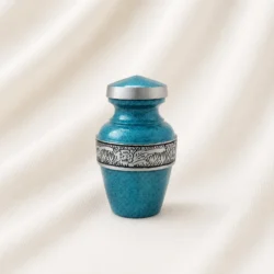 Turquoise Textured Pointed Lid Keepsake Urn – Premium Engraved Memorial Urn image