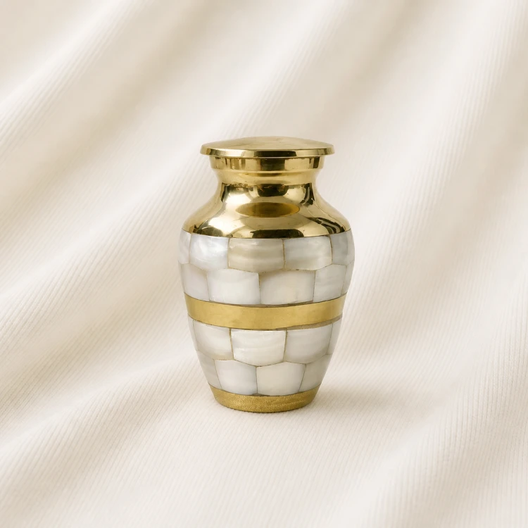 Gold & Mother of Pearl Inlay Keepsake Urn – Luxury Memorial Urn Image 1