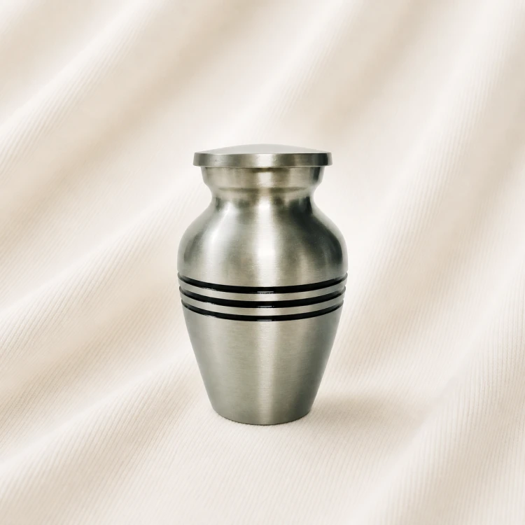 Brushed Steel Keepsake Urn – Minimal Modern Metal Memorial Urn Image 1