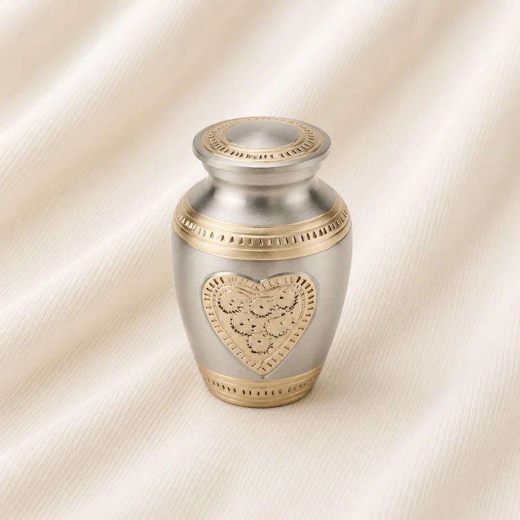 Gold Heart Engraved Keepsake Urn – Elegant Silver & Gold Memorial Urn Image 1