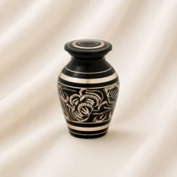 Black Floral Engraved Keepsake Urn – Classic Luxury Memorial Urn image