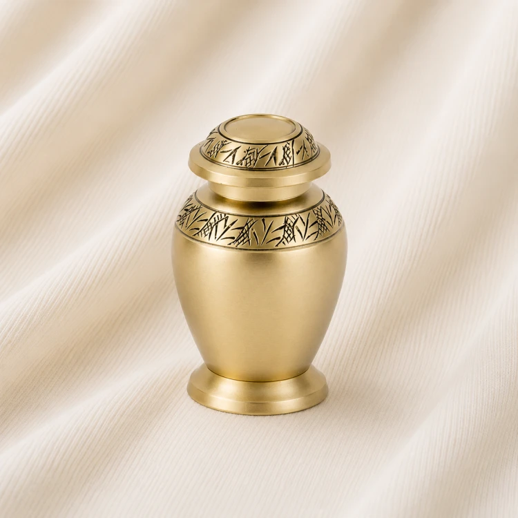 Antique Gold Engraved Keepsake Urn – Classic Heritage Memorial Urn Image 1