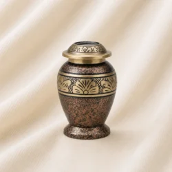 Antique Copper Textured Keepsake Urn – Gold Engraved Heritage Memorial Urn image