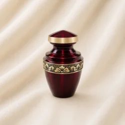 Royal Red Engraved Keepsake Urn – Premium Gold Accent Memorial Urn image