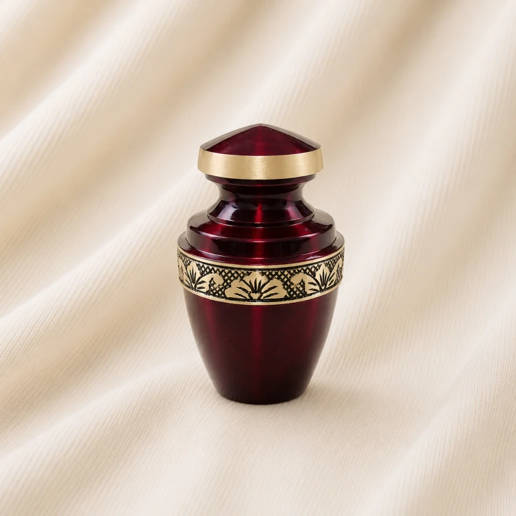 Royal Red Engraved Keepsake Urn – Premium Gold Accent Memorial Urn Image 1