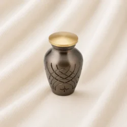 Antique Bronze Engraved Keepsake Urn – Gold Accent Memorial Urn image