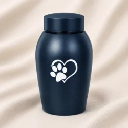 Matte Navy Blue Pet Urn with Heart & Paw Print Design image