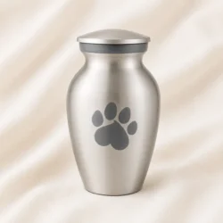 Brushed Silver Pet Urn with Paw Print Design image
