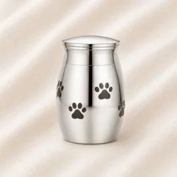 Polished Silver Pet Urn with Paw Prints image