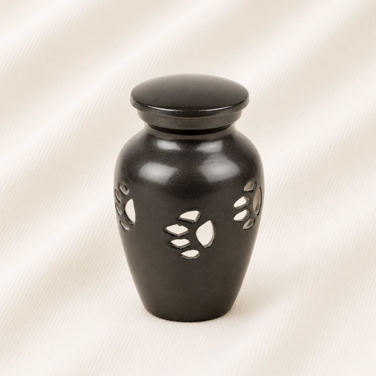 Matte Black Pet Urn with Paw Cut Out Design Image 1