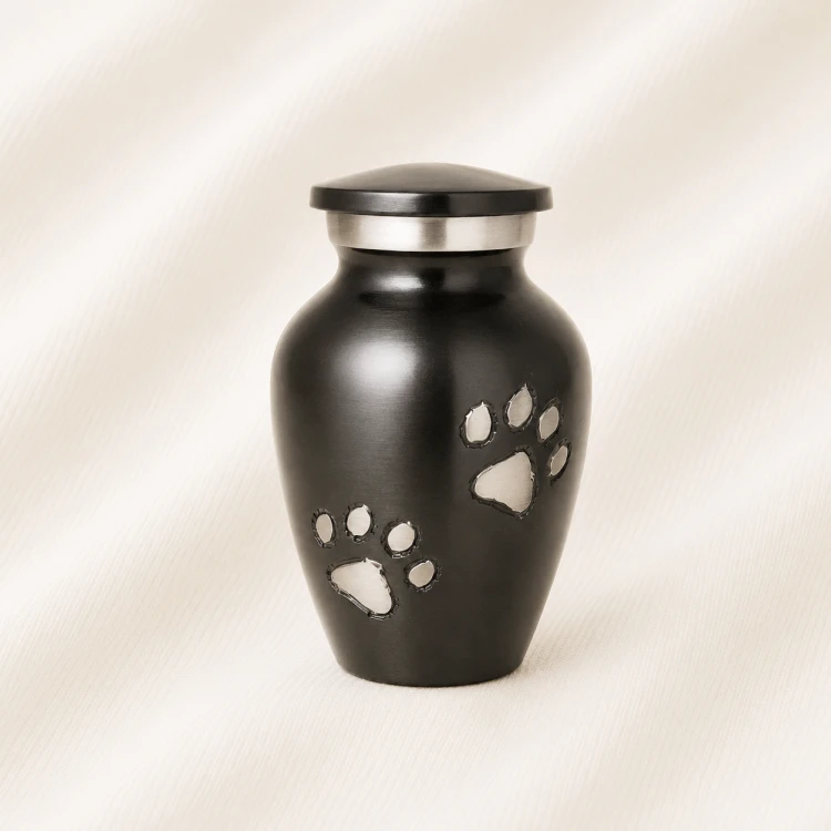 Matte Black Pet Urn with Silver Paw Inlay Image 1
