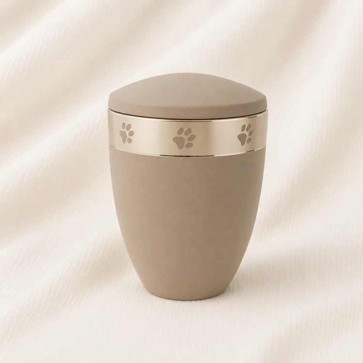 Beige Paw Print Pet Urn – Minimal Memorial Urn for Pets Image 1