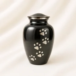 Black Paw Trail Pet Urn with Gunmetal Lid Premium Memorial Urn image