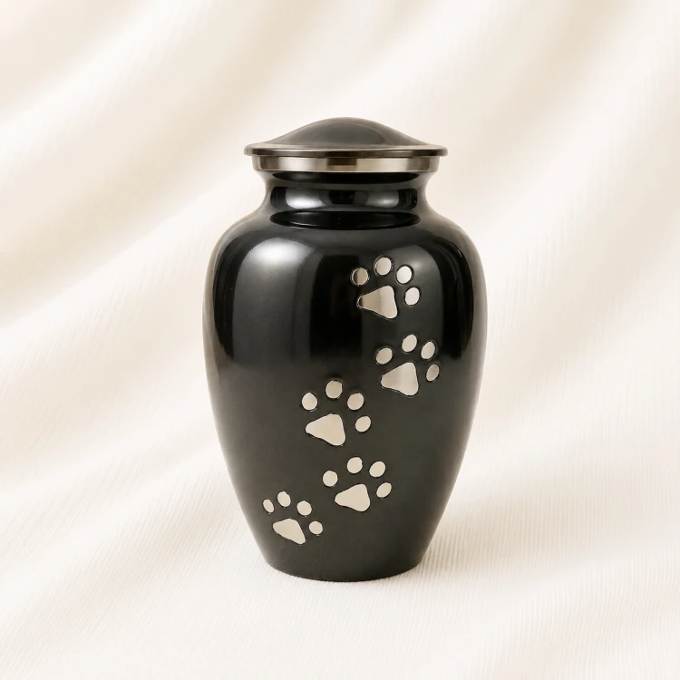 Black Paw Trail Pet Urn with Gunmetal Lid Premium Memorial Urn Image 1