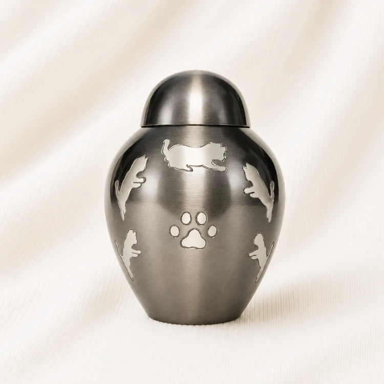 Gunmetal Pet Silhouette Urn Premium Paw Memorial Urn Image 1