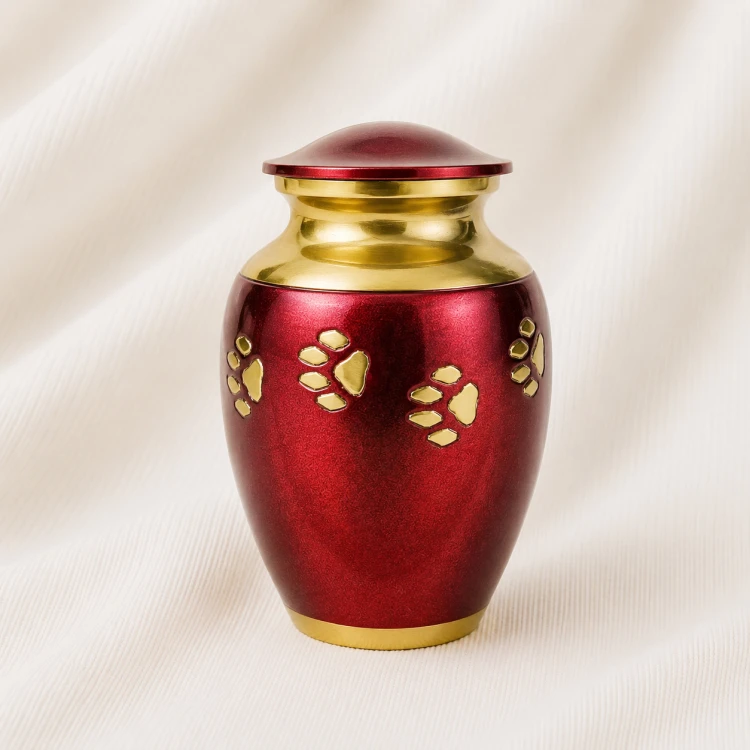 Red & Gold Paw Print Pet Urn Luxury Memorial Urn Image 1