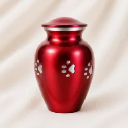 Metallic Red Paw Print Pet Urn Modern Memorial Urn image