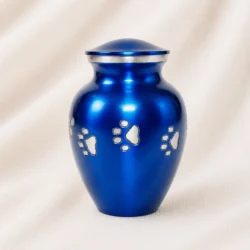 Metallic Blue Paw Print Pet Urn Classic Memorial Urn image