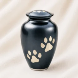 Matte Black Aluminum Pet Urn with Gold Paw Prints image