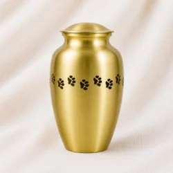 Brushed Gold Aluminum Pet Urn with Paw Cut Out Band image