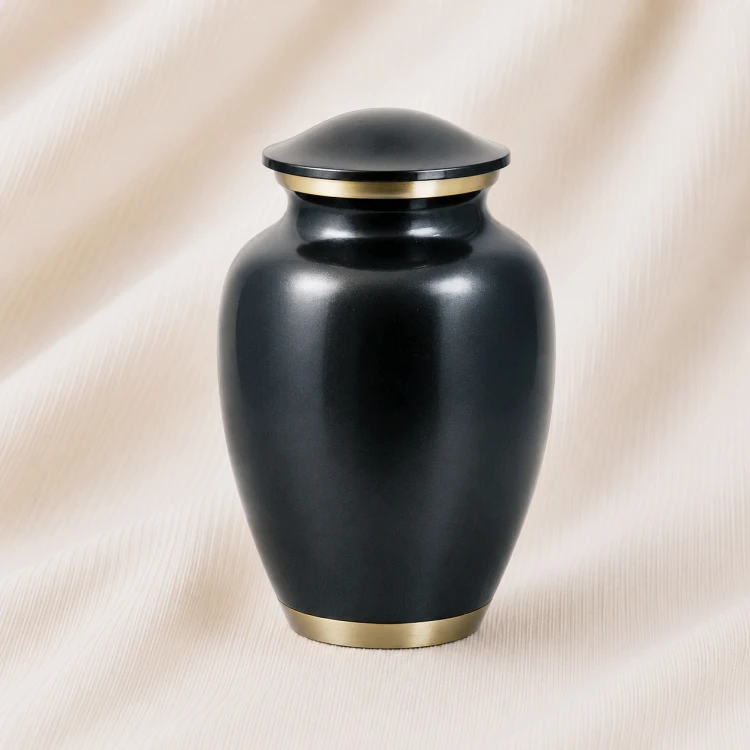 Matte Black Aluminum Pet Urn with Gold Accent Bands Image 1
