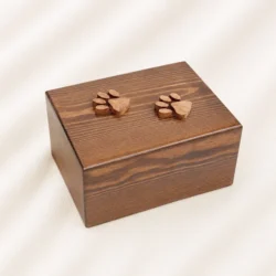 Handcrafted Wooden Pet Urn Box with Carved Paw Prints image