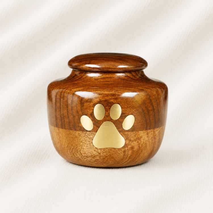 Premium Wooden Pet Urn with Gold Paw Inlay Image 1